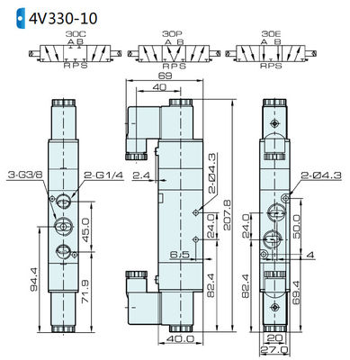 صمام الكهربائية 4V330C-08 AIRTAC للهواء 0.15 إلى 0.8 MPa 21 إلى 114 Psi الهواء السائل