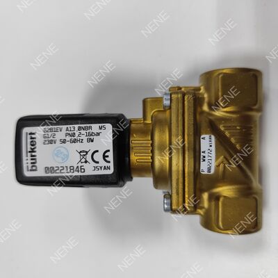 DC24V BURKERT النوع 6281 00221868 G3/8 2/2 مغلقة بشكل طبيعي صمام النحاس اليدوي وظيفة التجاوز 13.0 فتحة التدفق FKM الختم 8W 0.2-16bar 0 إلى +120 °C