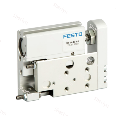 محرك خطي صغير محسّن للمساحة FESTO SLF-10-30-P-A 170507، 10 تجويف 30 شوط أسطوانة توجيه من الألومنيوم المؤكسد مع وسادة إيقاف نهاية قابلة للضبط
