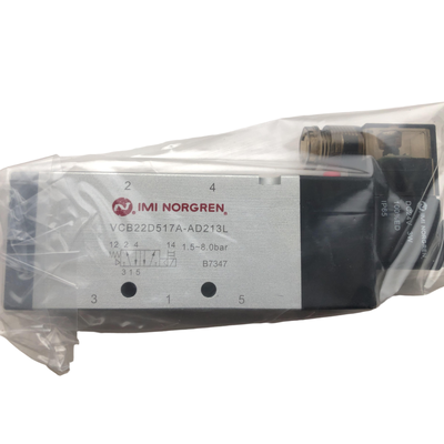 صمام لولبي NORGREN VCB22D517A-AD213L عالي التدفق 3350 لتر/دقيقة G1/2 24VDC 5/2 ذو عودة زنبركية، صمام هوائي ذو بكرة، IP65، جسم من الألومنيوم