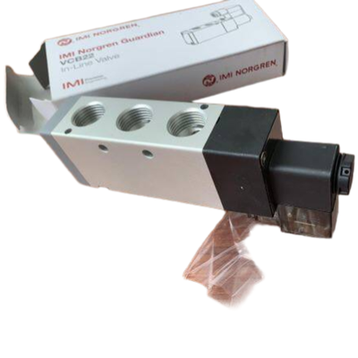 صمام لولبي NORGREN VCB22D517A-AD213L عالي التدفق 3350 لتر/دقيقة G1/2 24VDC 5/2 ذو عودة زنبركية، صمام هوائي ذو بكرة، IP65، جسم من الألومنيوم