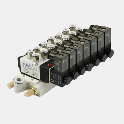 تجميعة صمام الملف اللولبي للتحكم الاتجاهي Airtac 4V210-08 من 7 إلى 10 محطات مجمعة مسار تدفق قصير تسرب هواء منخفض لنظام التحكم الهوائي متعدد القنوات