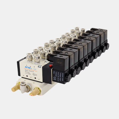 Airtac 4V310-08 Pneumatic Control Solenoid Valve Manifold Kit 7 8 9 10 Station Valve Island Manual Override Function Multiple Voltage Options For Machine Debugging
