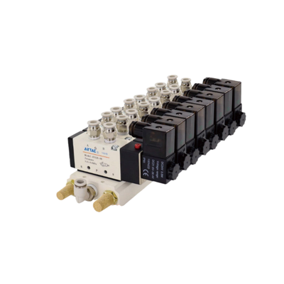 تجميعة صمام الملف اللولبي للتحكم الاتجاهي Airtac 4V210-08 من 7 إلى 10 محطات مجمعة مسار تدفق قصير تسرب هواء منخفض لنظام التحكم الهوائي متعدد القنوات
