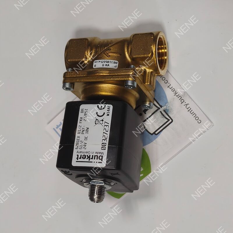 FKM Seal Solenoid Valve BURKERT Type 6281 00221869 G3/8 Port 2/2 مغلق بشكل طبيعي جسم النحاس 13.0 فتحة AC24V 8W 0.2-16bar 0 إلى +120 °C