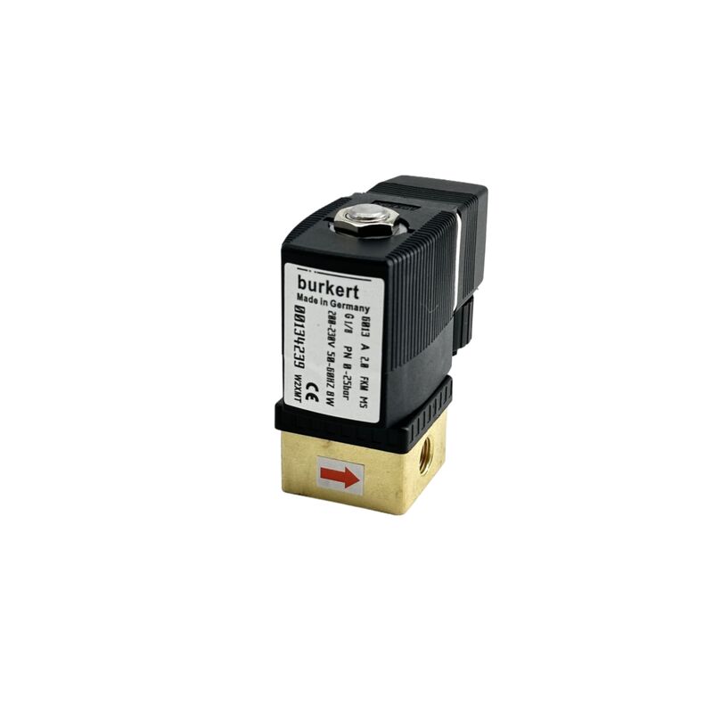 220VAC 8W 0-16bar الصمام الكهربائي Burkert 00134248, 6013 التصرف المباشر 2/2 مغلق بشكل طبيعي، G1/8 خيط، 2.5mm فتحة، جسم النحاس FKM الختم