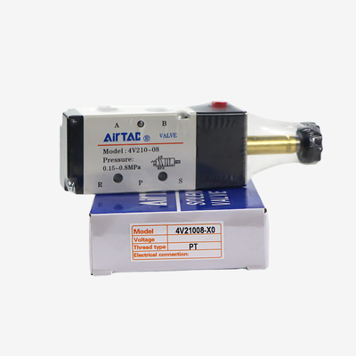 جسم صمام أحادي Airtac 4V210-08، صمام اتجاهي هوائي 5/2 اتجاه، منفذ خيط 1/4 بوصة، بكرة انزلاقية من سبائك الألومنيوم لتجميع ملف منفصل بديل